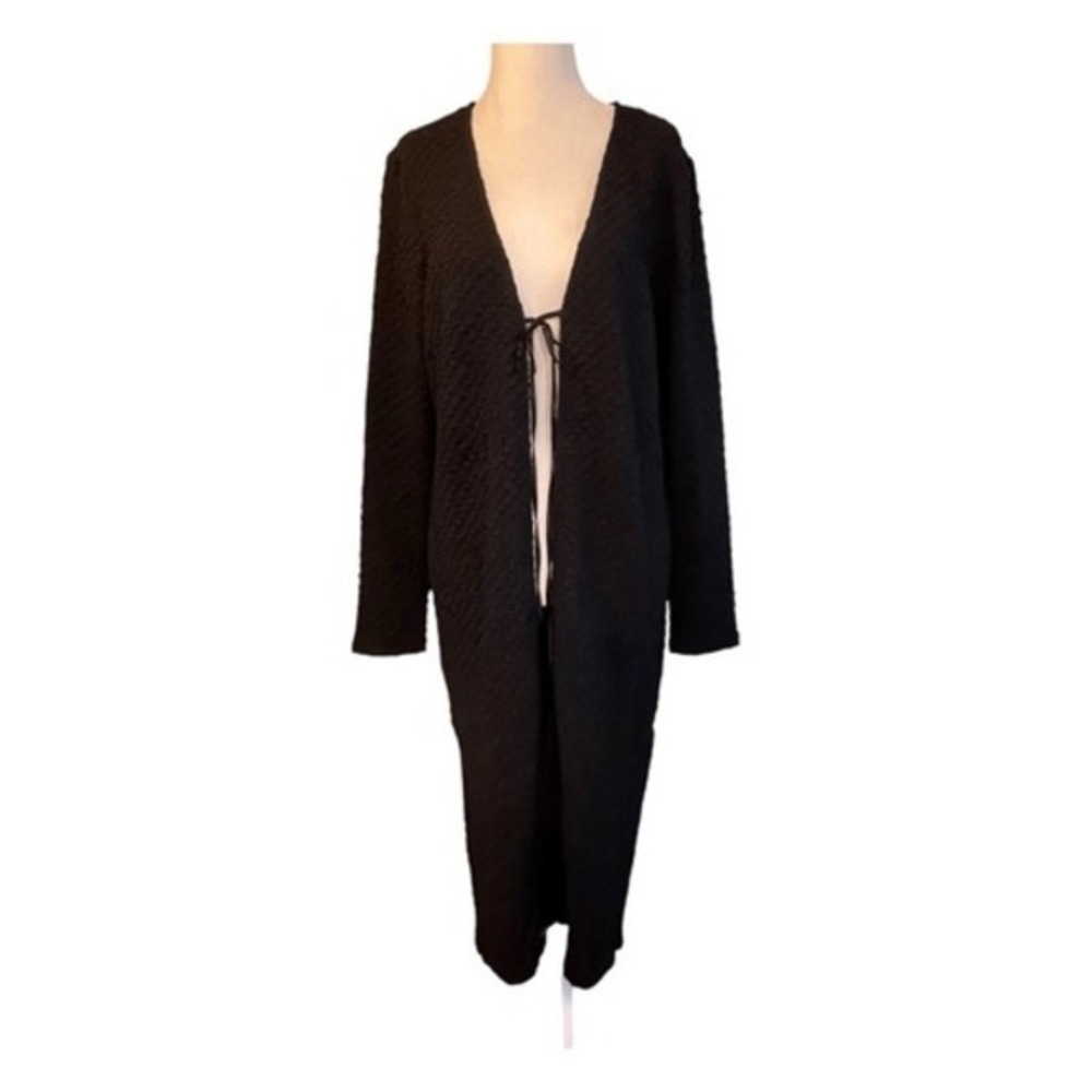 Dolan Left Coast Collection Crinkle Cover-Up Cardigan Black Knit‎ Tie Front M